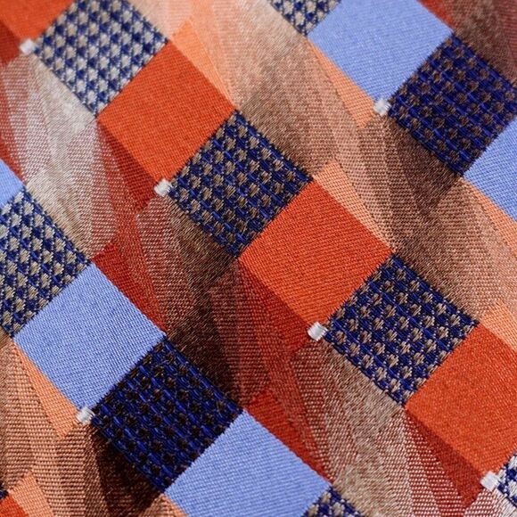 Van Heusen Orange Blue‎ Woven Check Plaid Lyocell Silk Tie - Picture 2 of 6